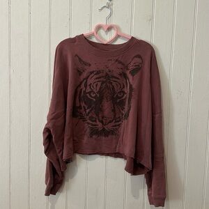 American Eagle Pink Crop Crewneck Tiger Sweatshirt